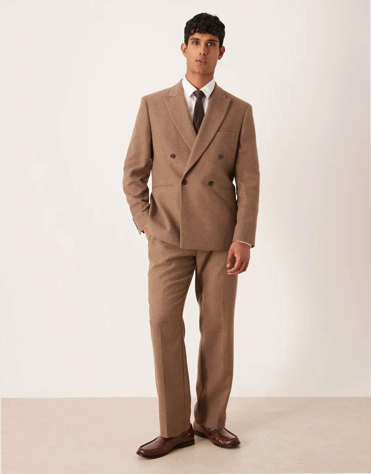 straight suit pants with wool in brown