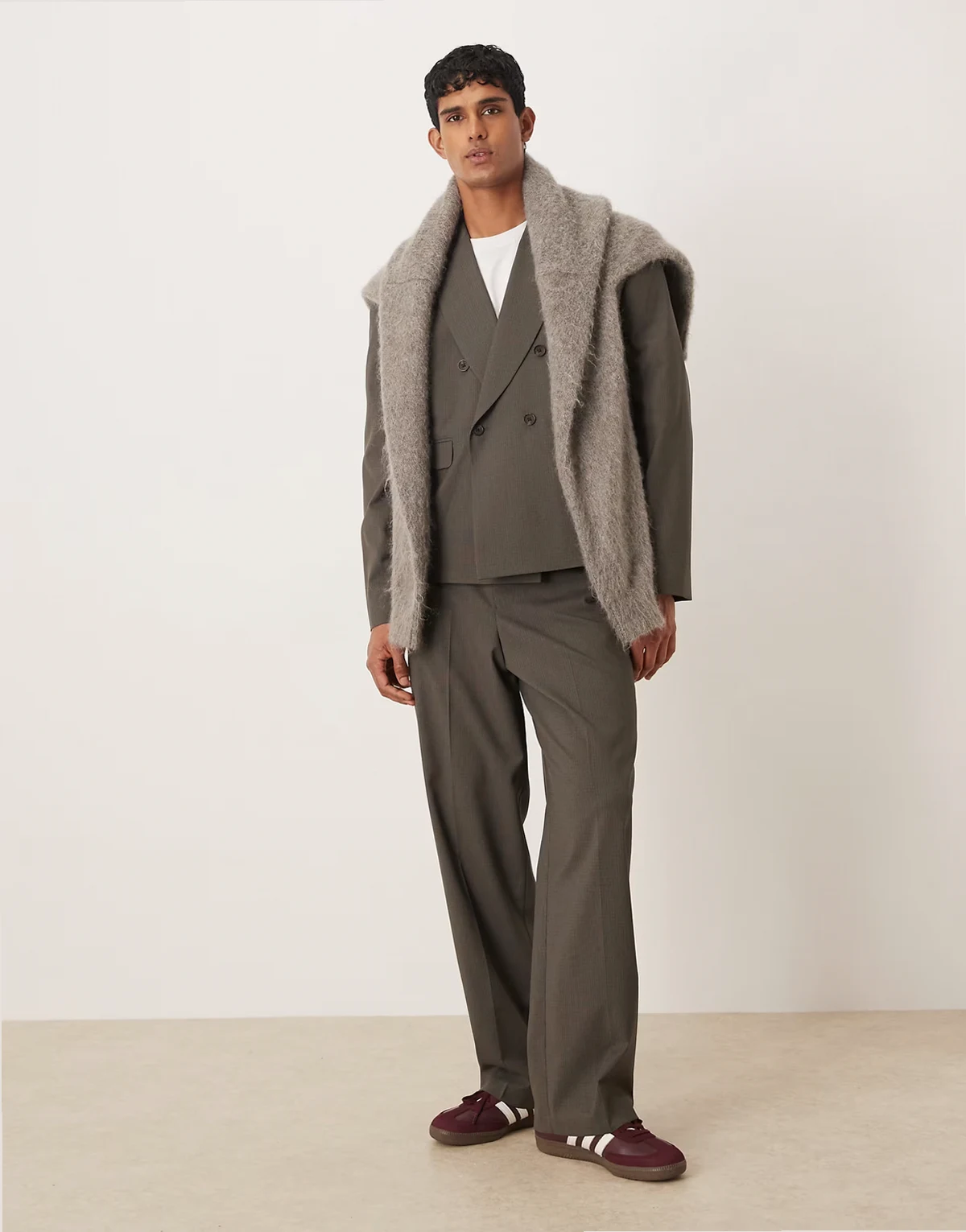 wide suit pants in light brown
