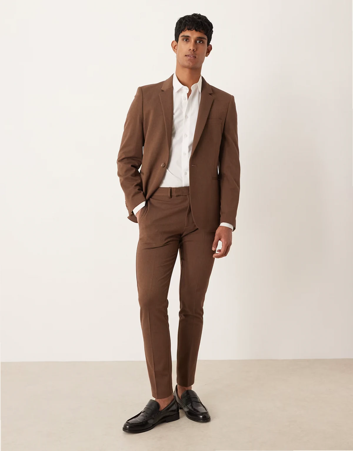 skinny suit pants in brown twill