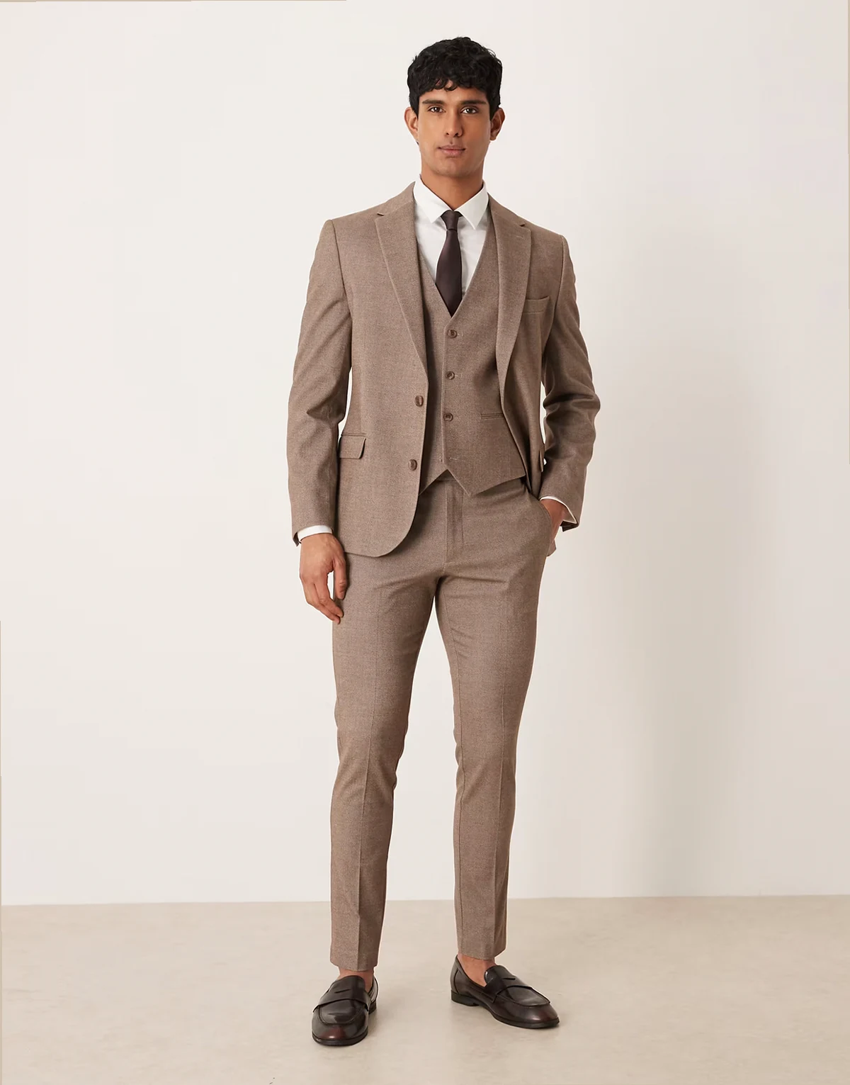 skinny suit pants in light brown twill