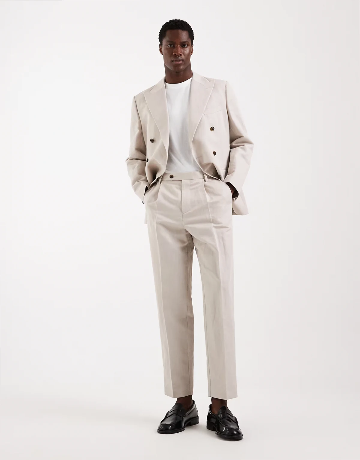 relaxed tapered linen rich suit pants in stone