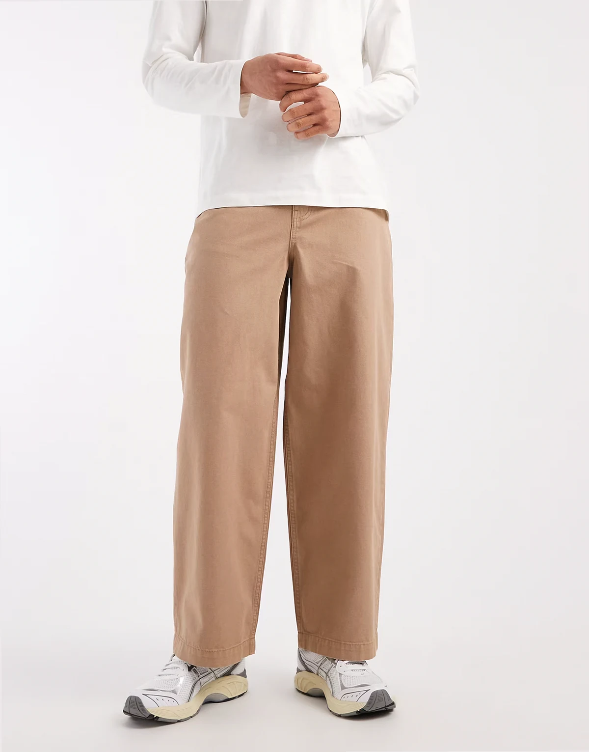 – Barrel-Hose in Beige mit Vintage-Waschung