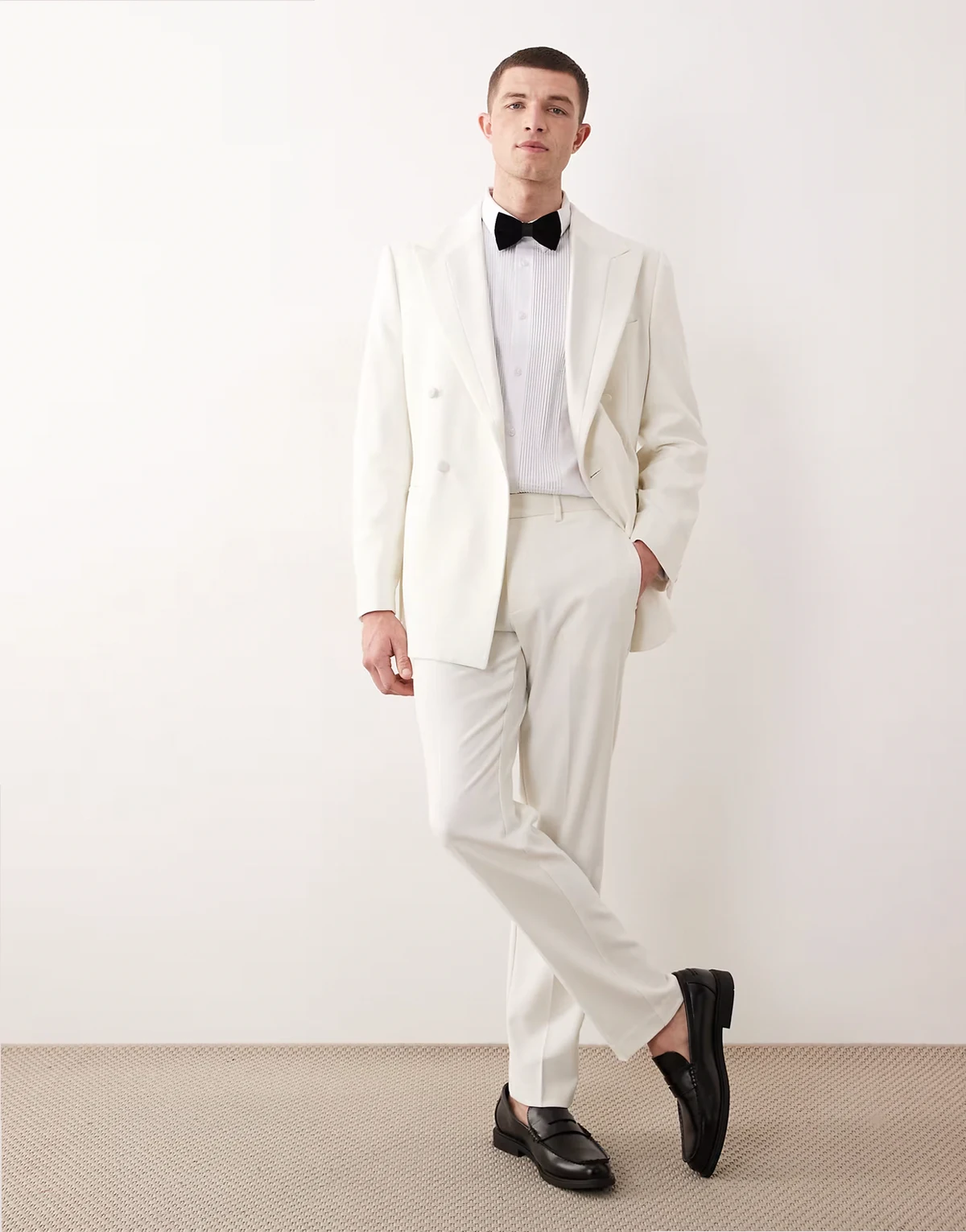 slim tuxedo pants with satin detail in ivory
