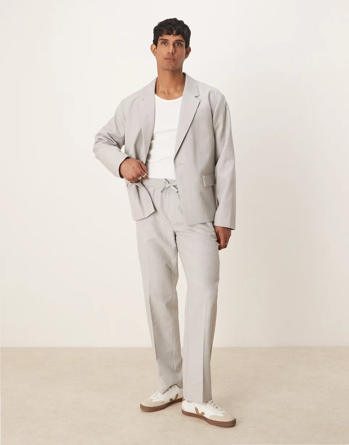 pull on suit pants with linen in gray texture