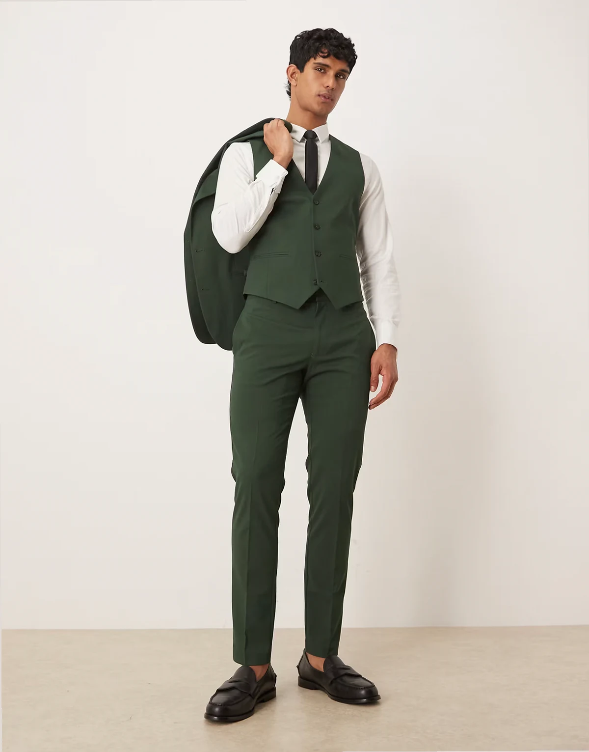 skinny suit pants in dark green