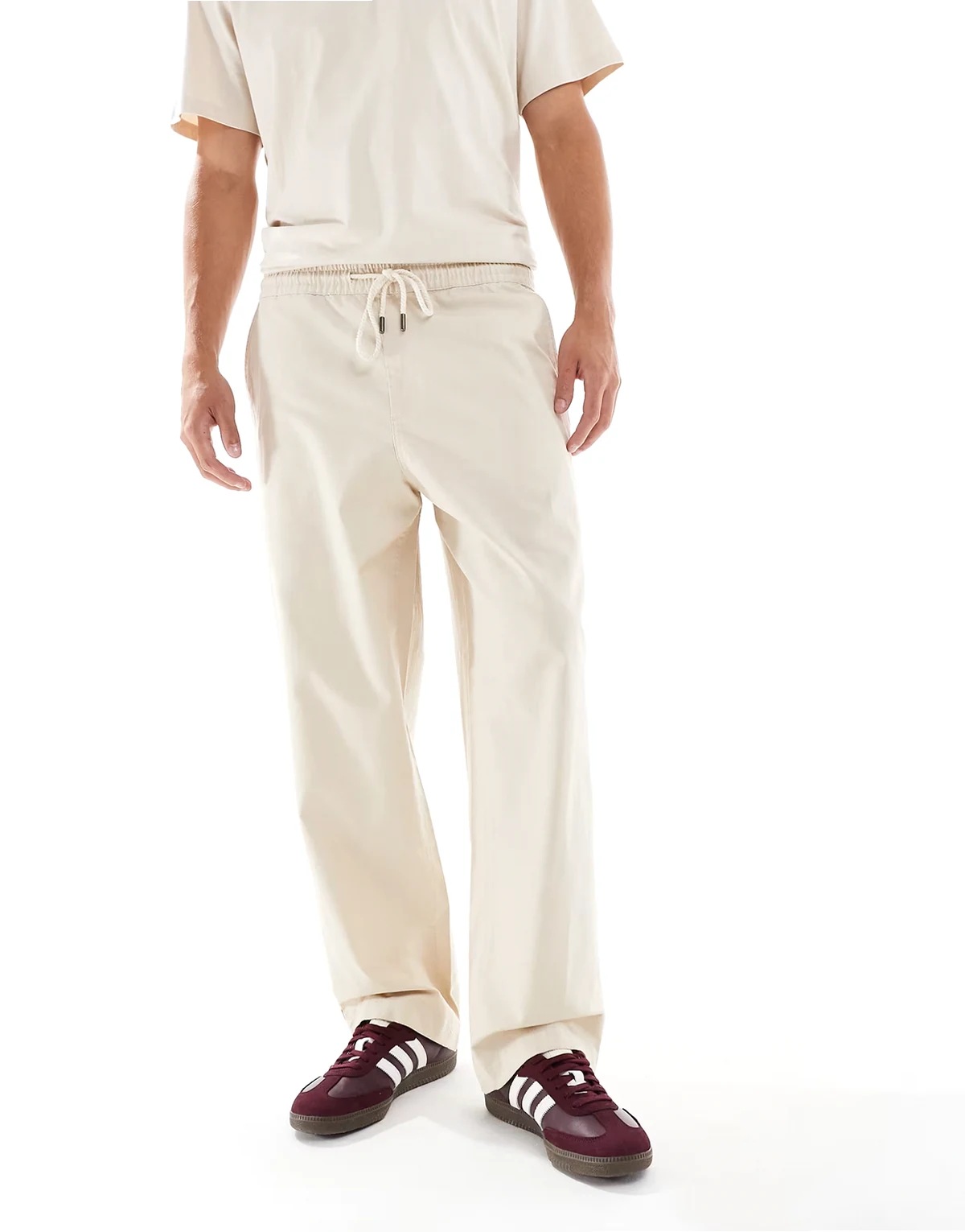 – Greenport – Hose in Beige mit weitem Bein und Tunnelzug