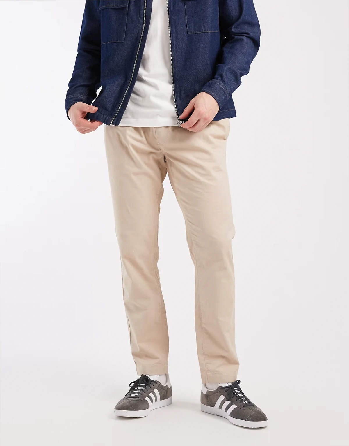 cotton twill pants with elastic waist in stone