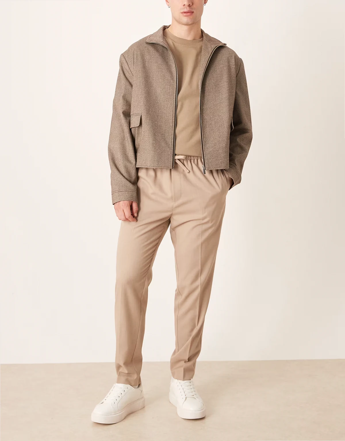 smart pull on tapered pants in neutral flannel