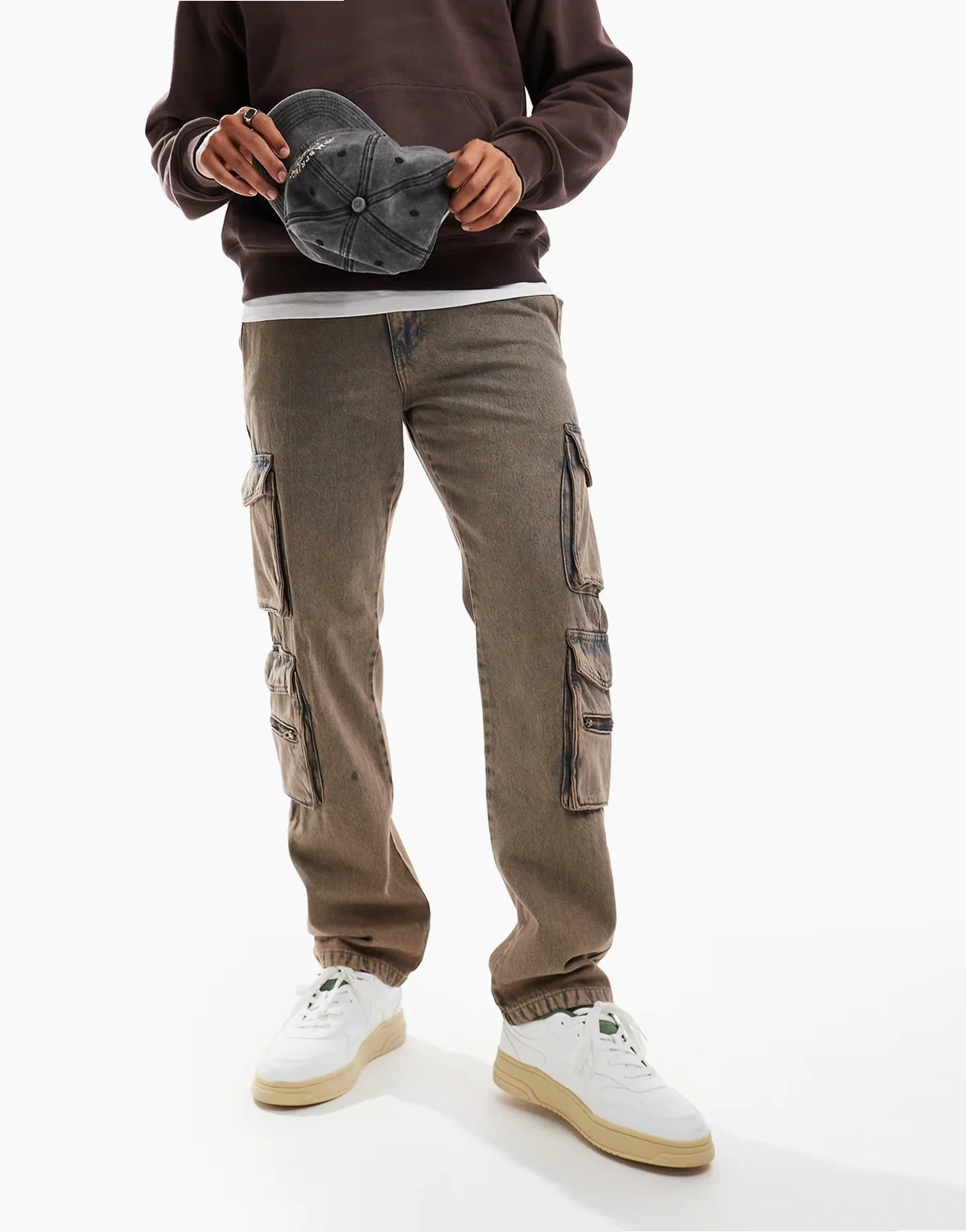 Edge straight cargo pants in stone wash