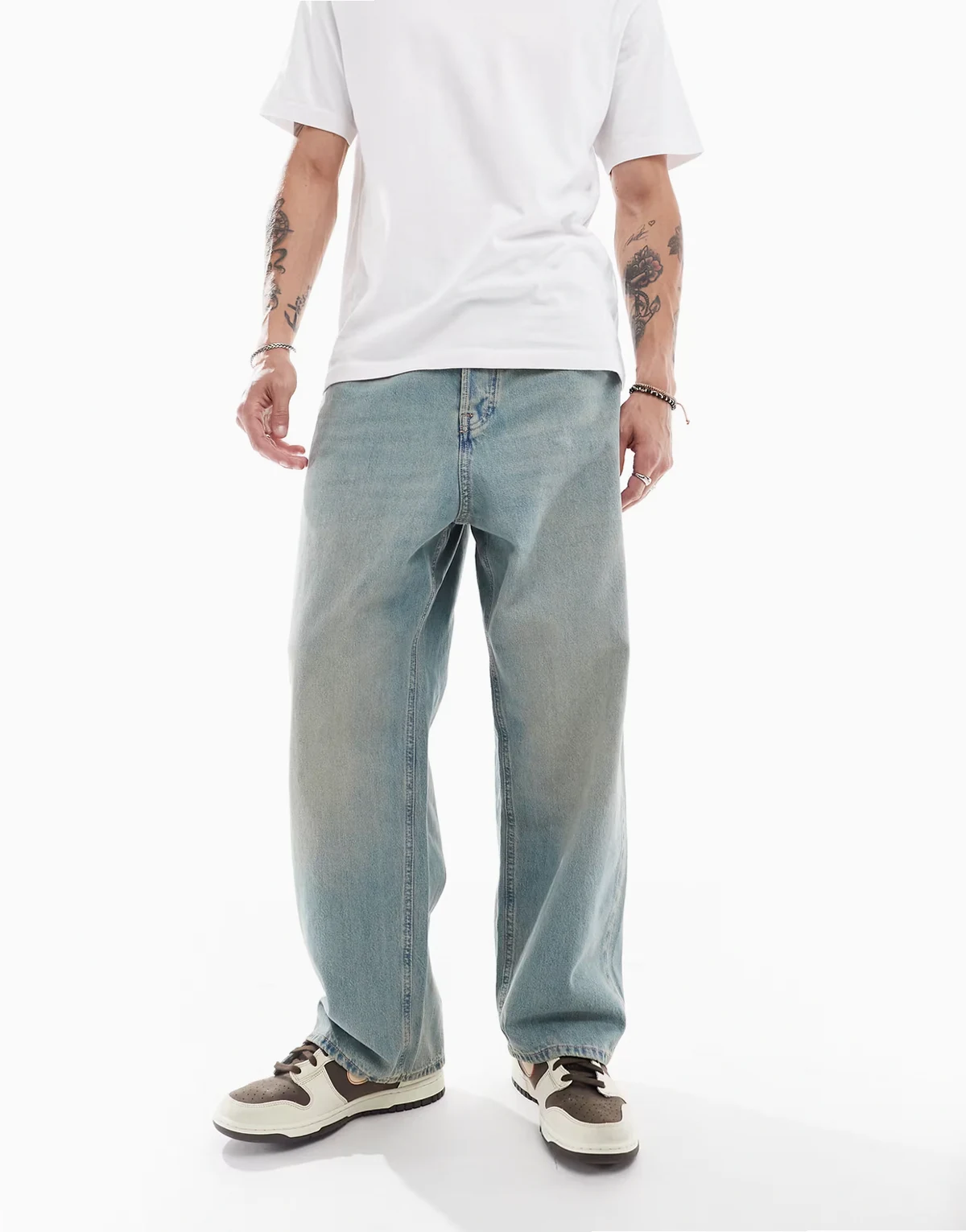 – Ron – Niebieskie jeansy typu skater z efektem sprania