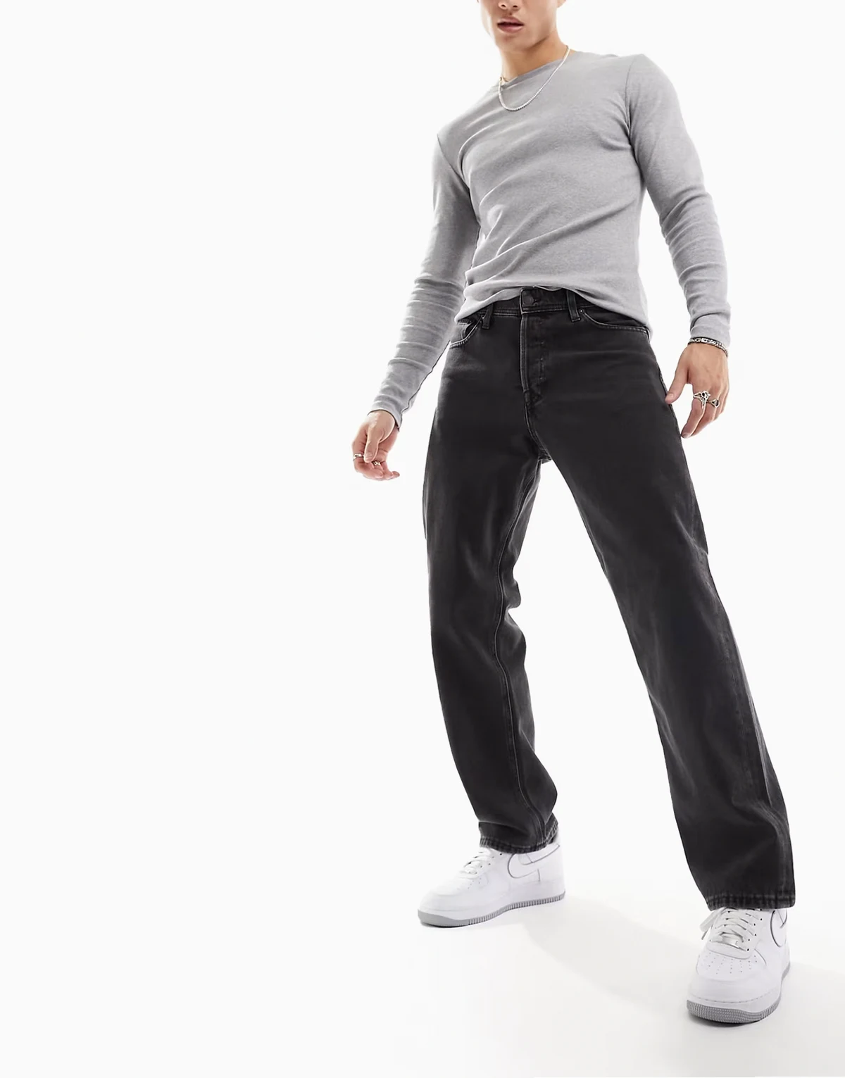 – Eddie – Czarne sprane luźne jeansy