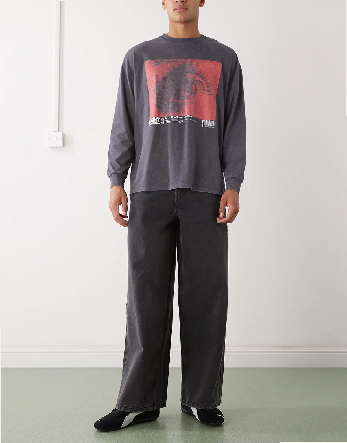 – x003 – Czarne sprane jeansy o szerokich nogawkach