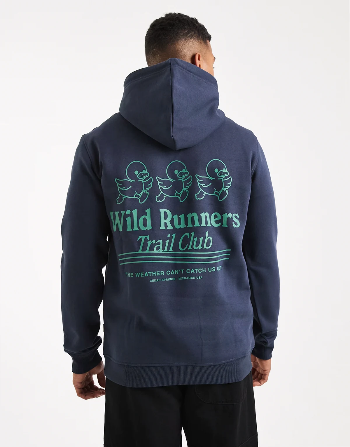 – Oversize-Kapuzenpullover in Marineblau mit „Trail Club“-Rückenprint