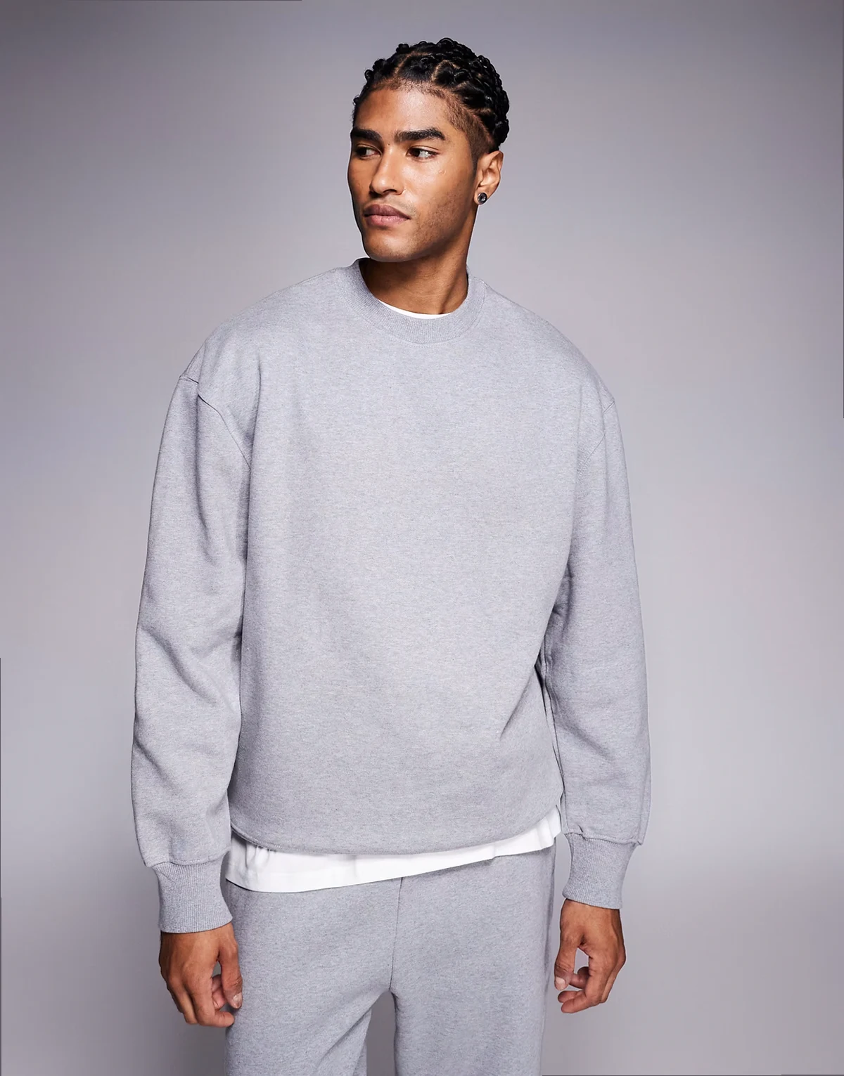 – Premium – Oversize-Sweatshirt in meliertem Grau aus schwerem Material, 400 g/m²
