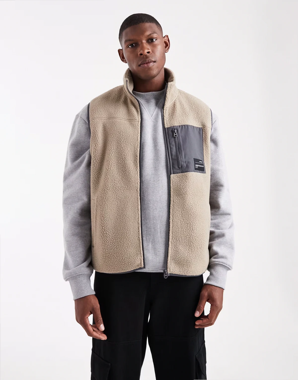 zip fleece vest in beige