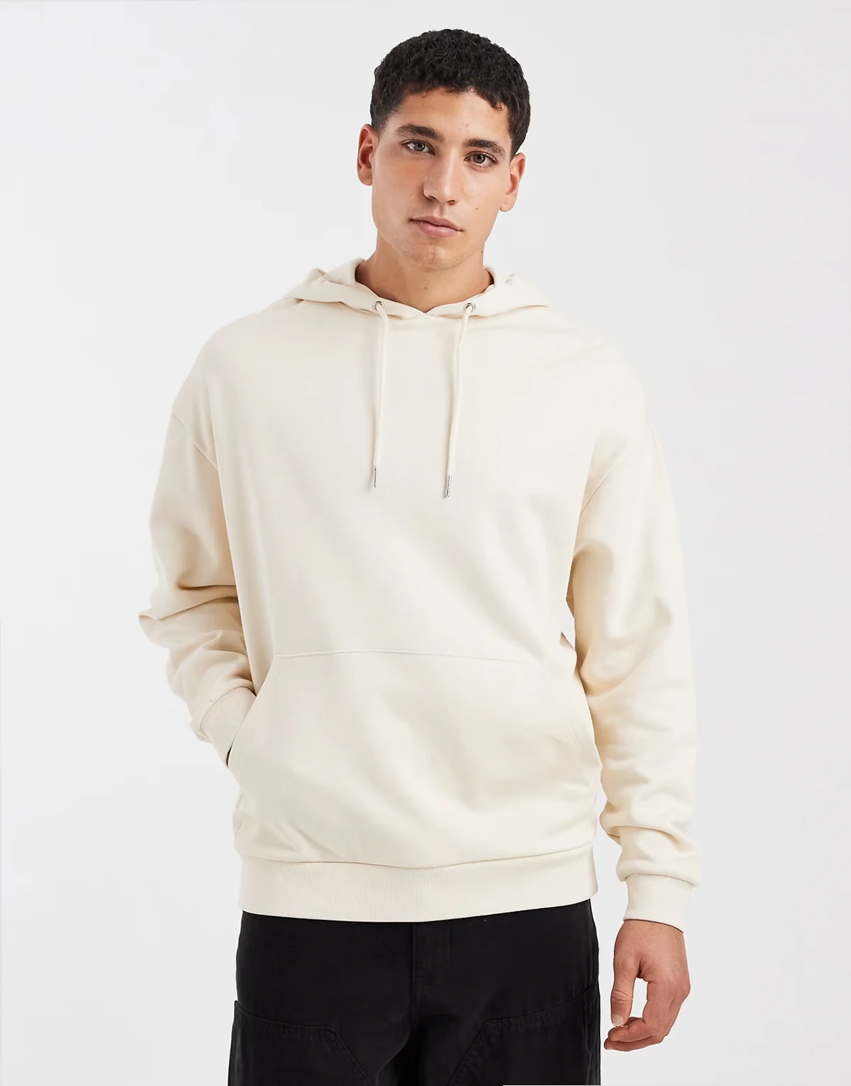 – Basic-Kapuzenpullover in Wollweiß mit Oversize-Passform