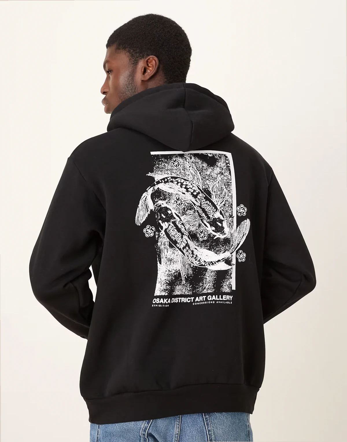 oversized hoodie with koy fish graphic backprint in black