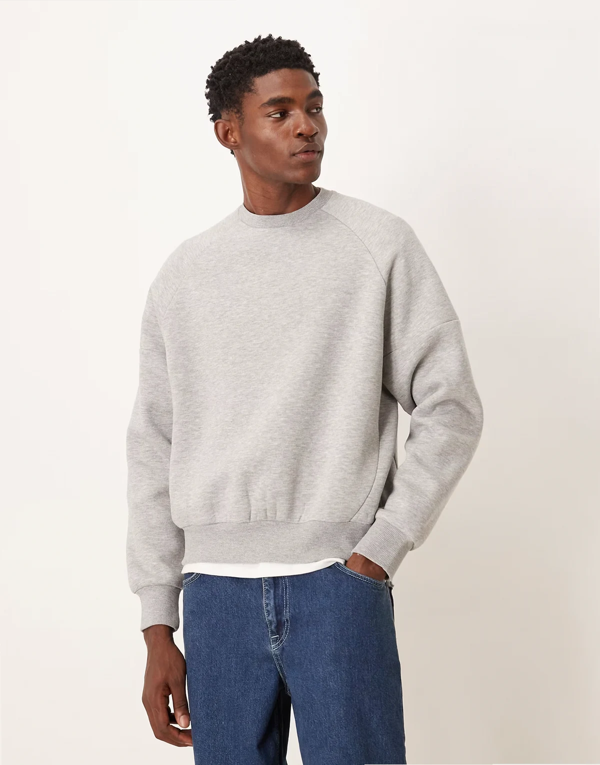 – Relaxed-Fit-Sweatshirt in meliertem Grau