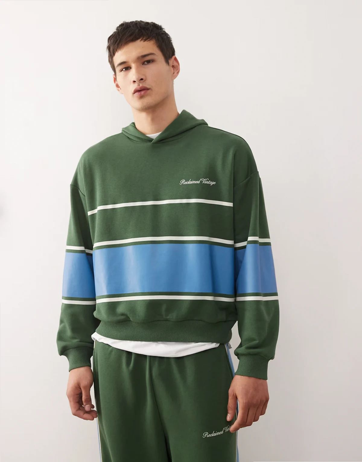 pullover hoodie with stripe in green - part of a set