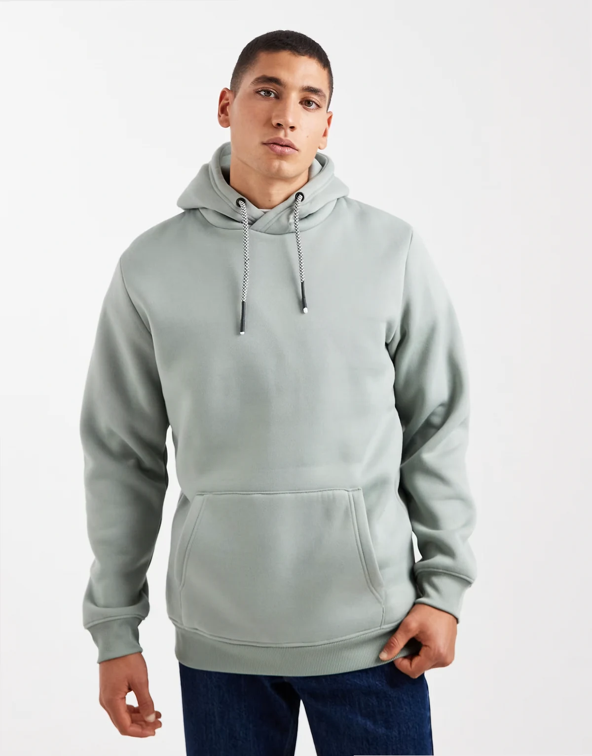 hoodie with contrast drawstring in sage green