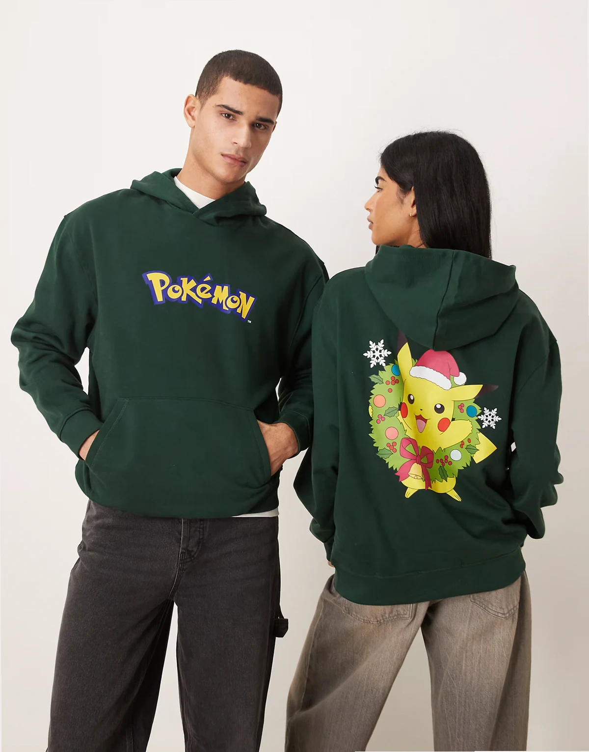 – Zielona luźna bluza z kapturem unisex z nadrukiem z motywem Pokemonów