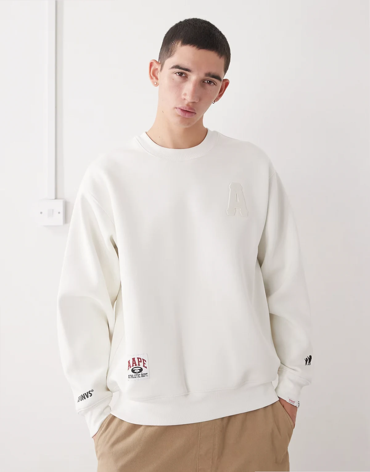 Aape by A Bathing Ape crew neck sweatshirt with back print in off white