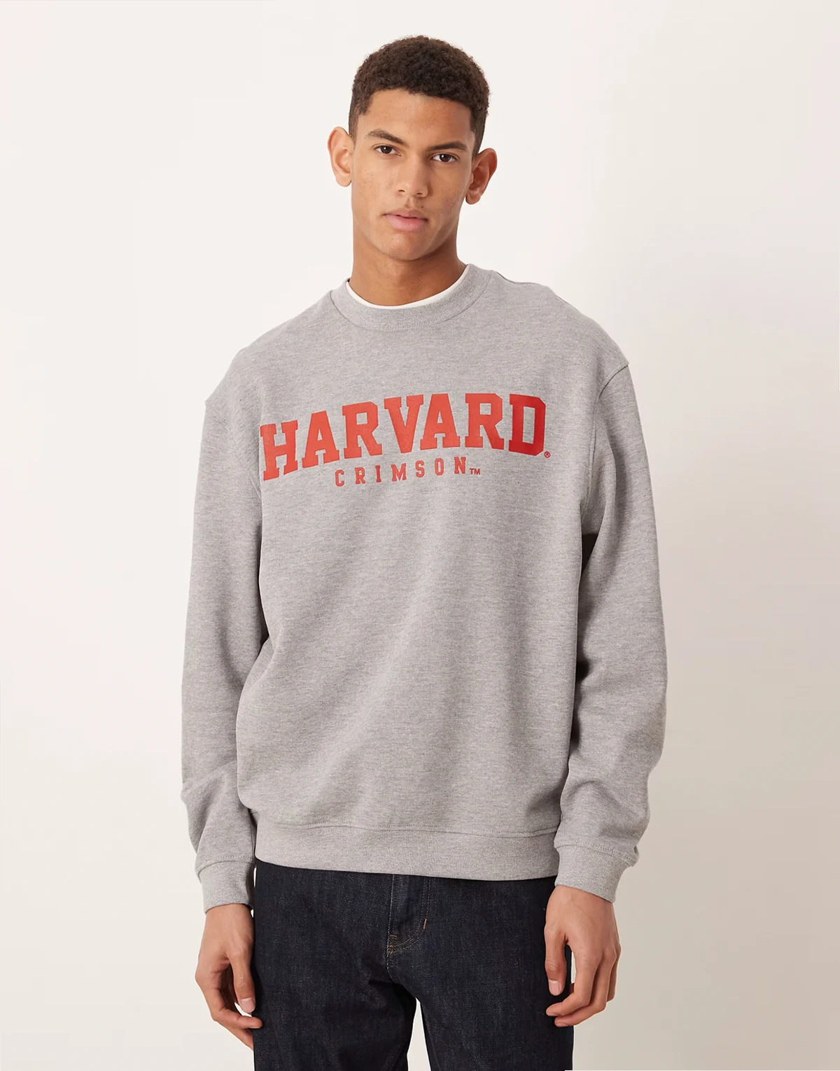Unisex – Szara melanżowa bluza dresowa o luźnym kroju z nadrukiem z napisem „Harvard”