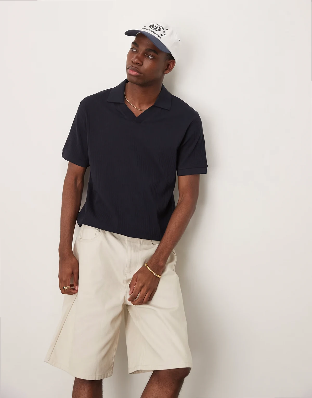 ribbed polo shirt in navy