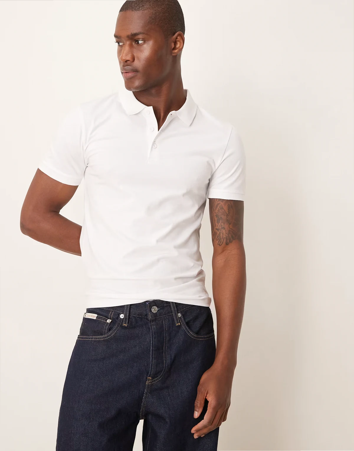 essentials muscle fit polo in white