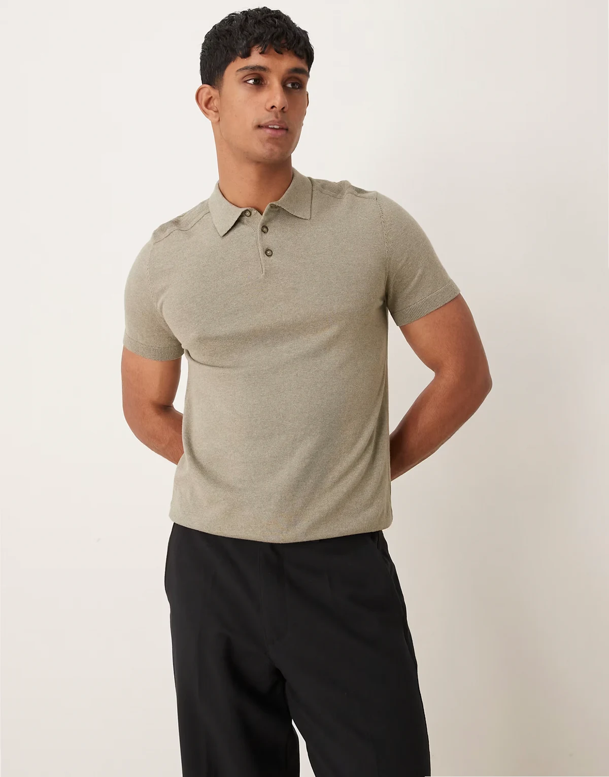 knit polo shirt in tan