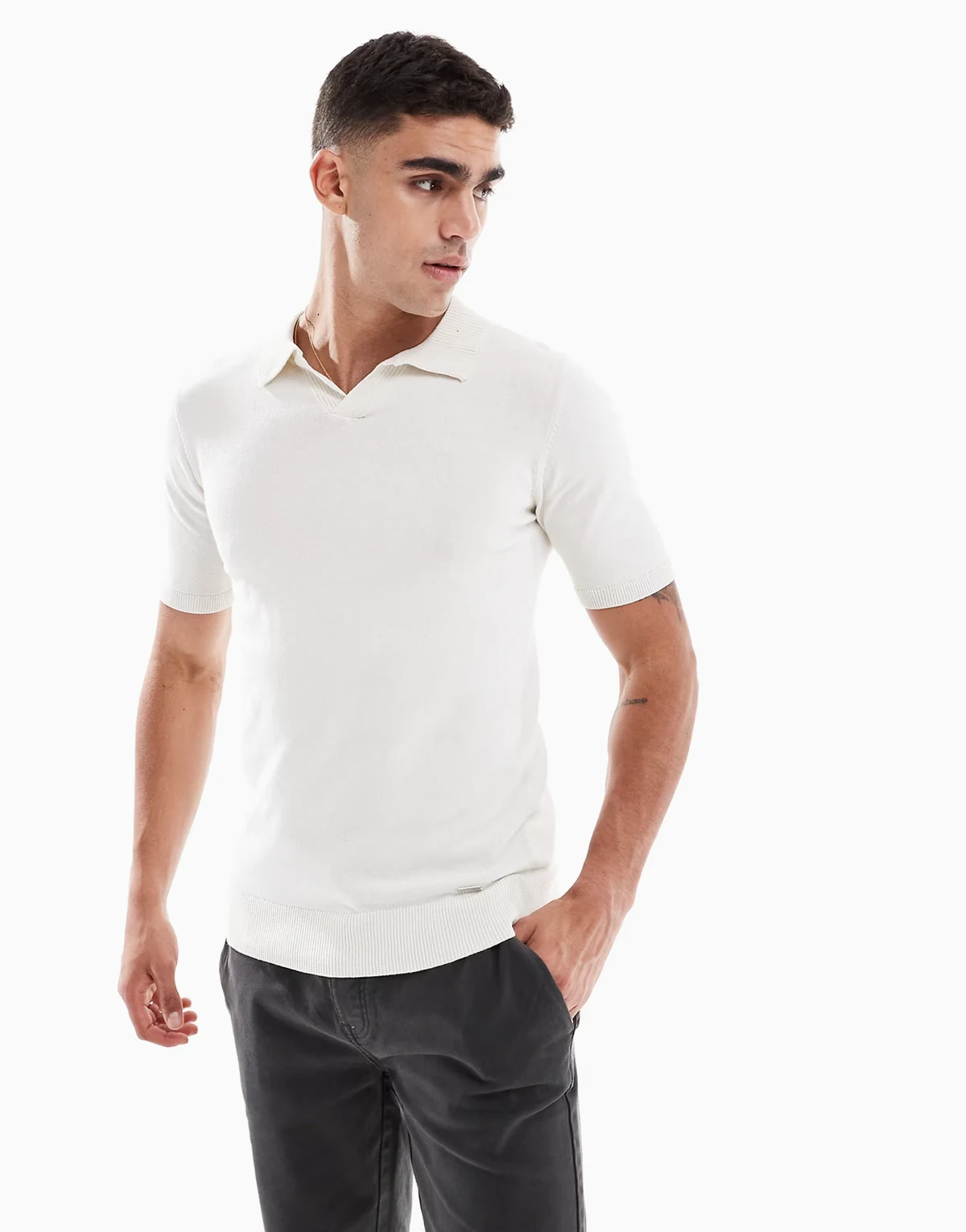 cotton rich polo top in ecru