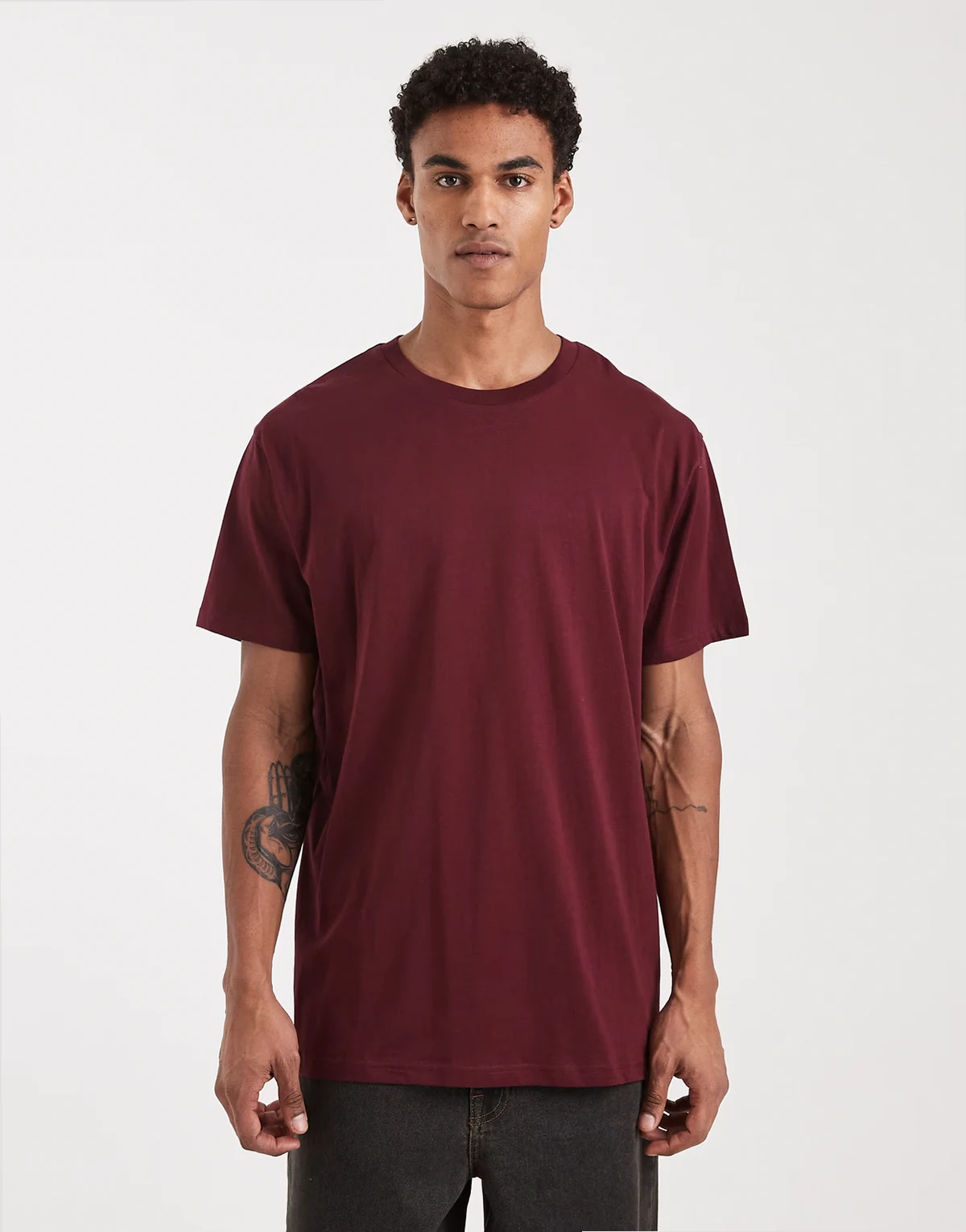 oversized crew neck T-shirt in burgundy