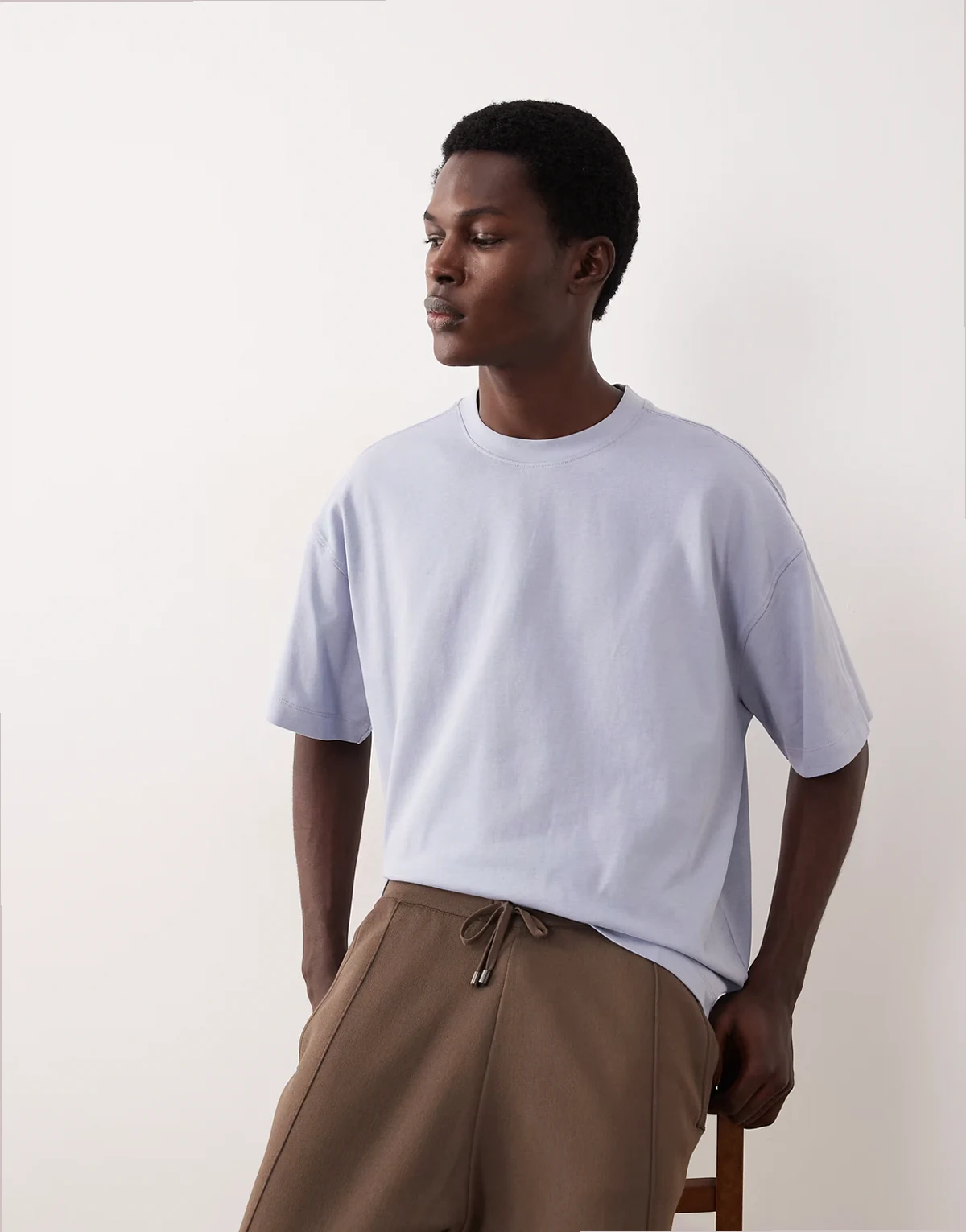 – Oversize-T-Shirt aus superschwerem Stoff in Hellblau