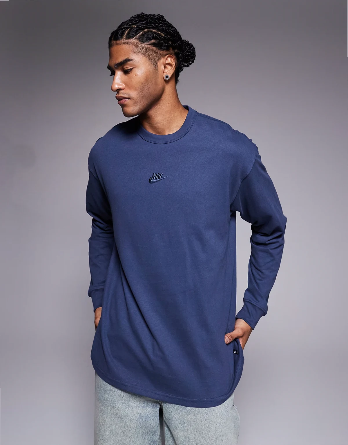 Premium Essentials long sleeve T-shirt in dark blue