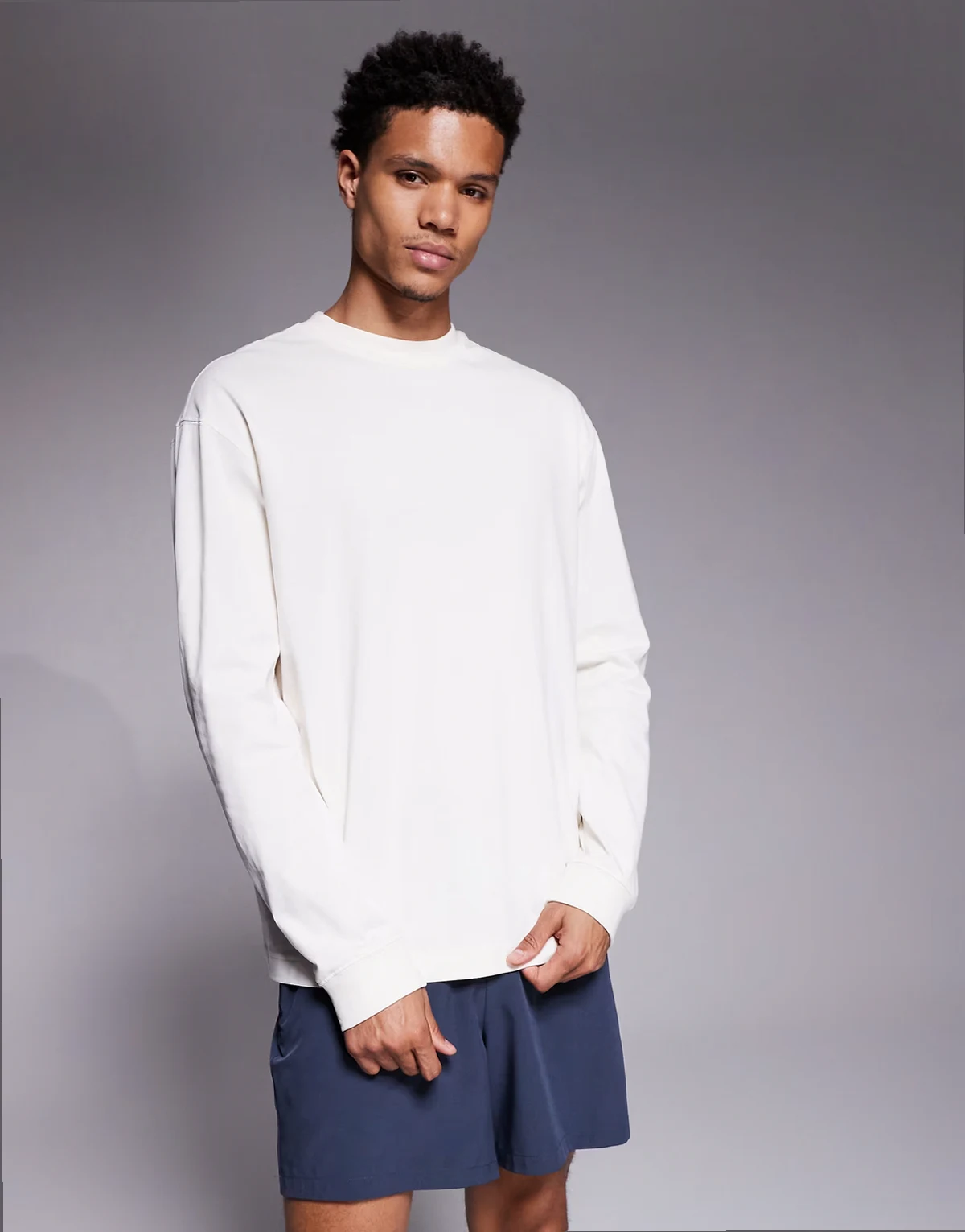 long sleeve oversized cotton training T-shirt with quick dry finish in off-white