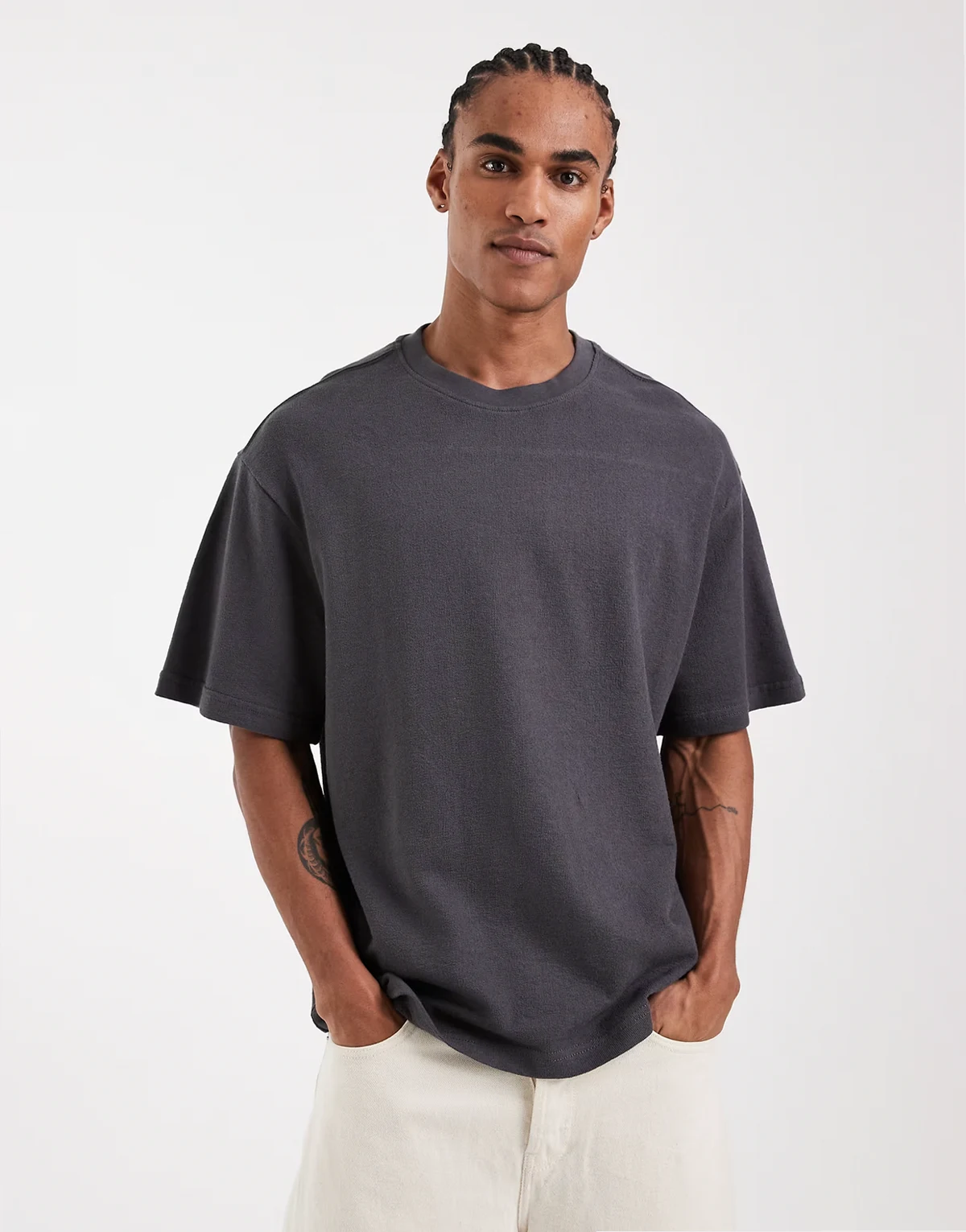 – Strukturiertes Oversize-T-Shirt in Anthrazitgrau