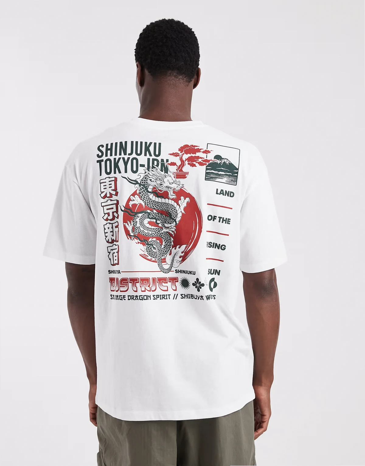 – Biały T-shirt z nadrukiem z motywem Tokio na plecach