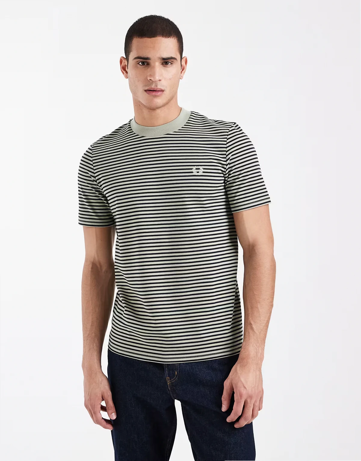 heavyweight fine striped logo t-shirt in green