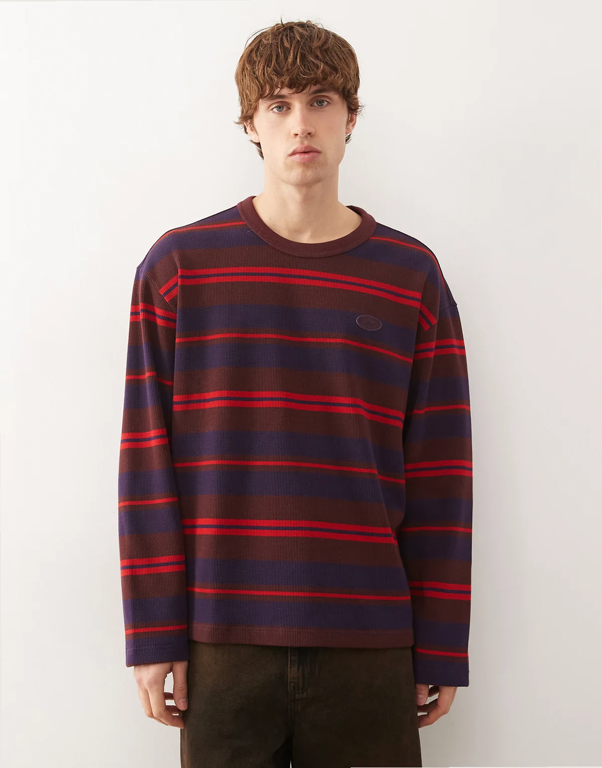 striped long sleeve T-shirt in purple and red
