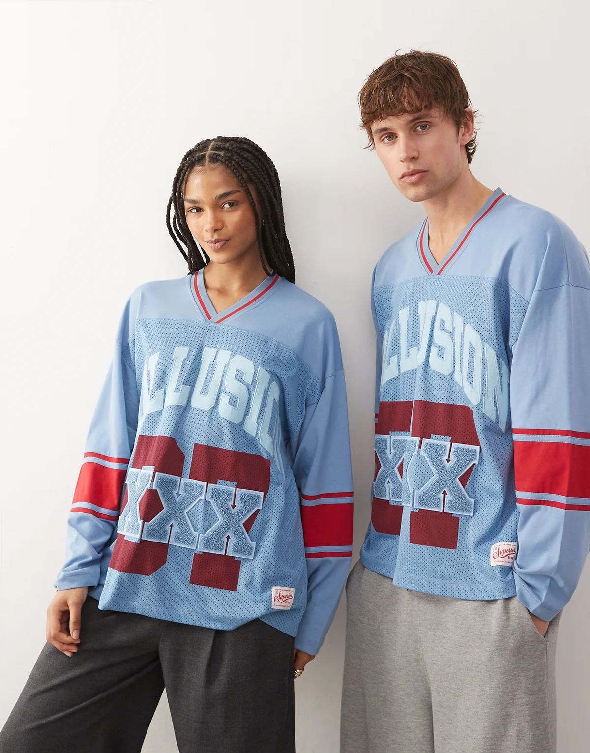 Unisex – Niebieski dżersejowy top z długimi rękawami z siateczki airtex