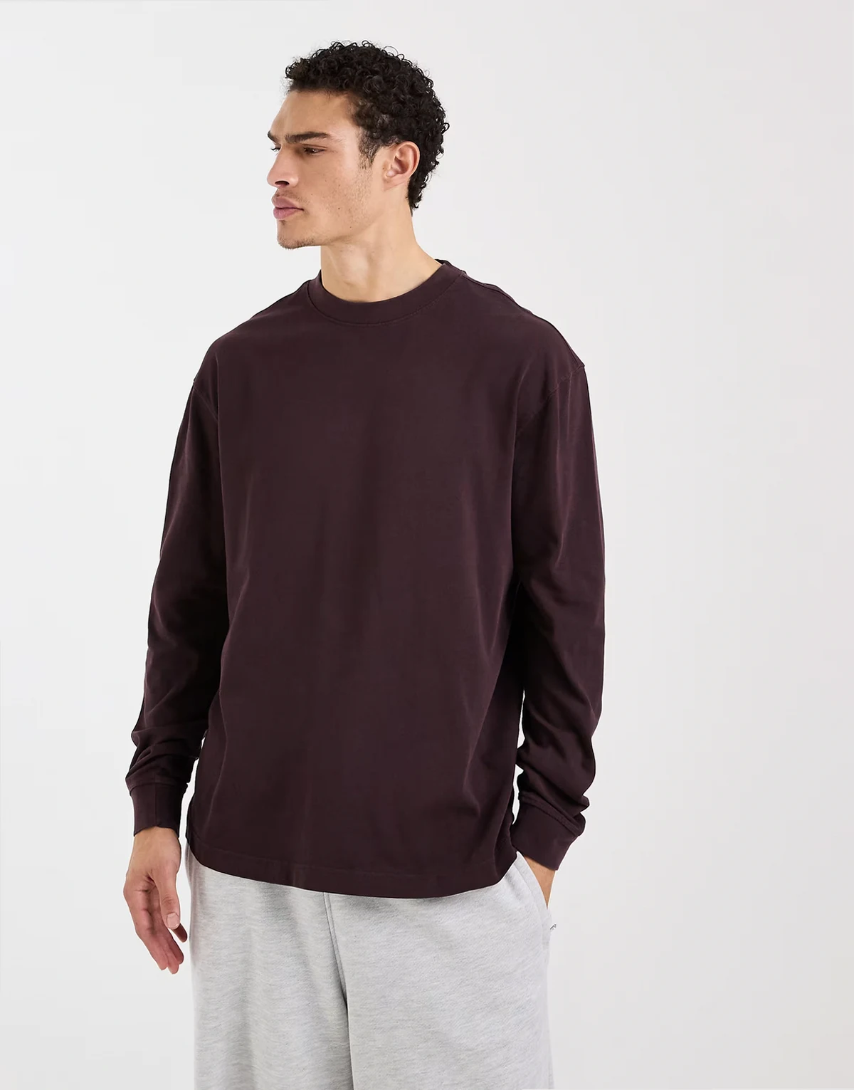 Icon heavyweight cotton oversized long sleeve T-shirt with quick-dry finish in washed brown