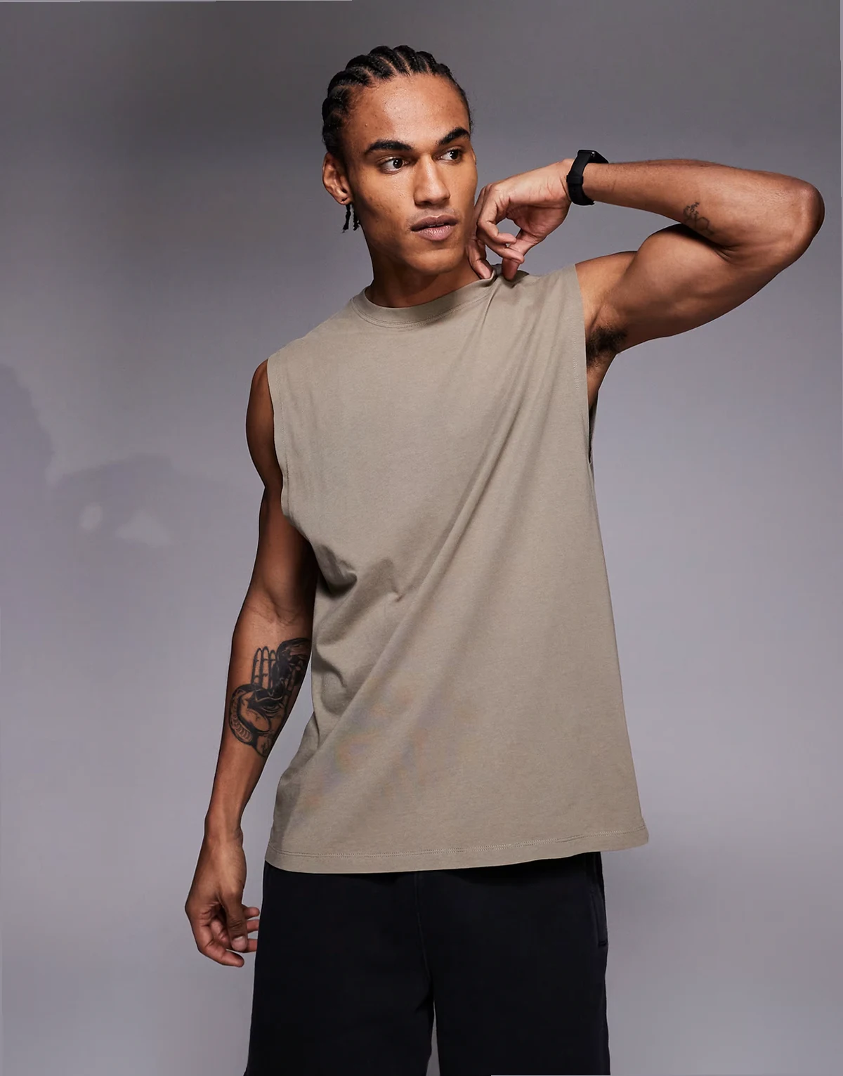 Icon cotton oversized pump training tank top with quick dry finish in washed sandstone