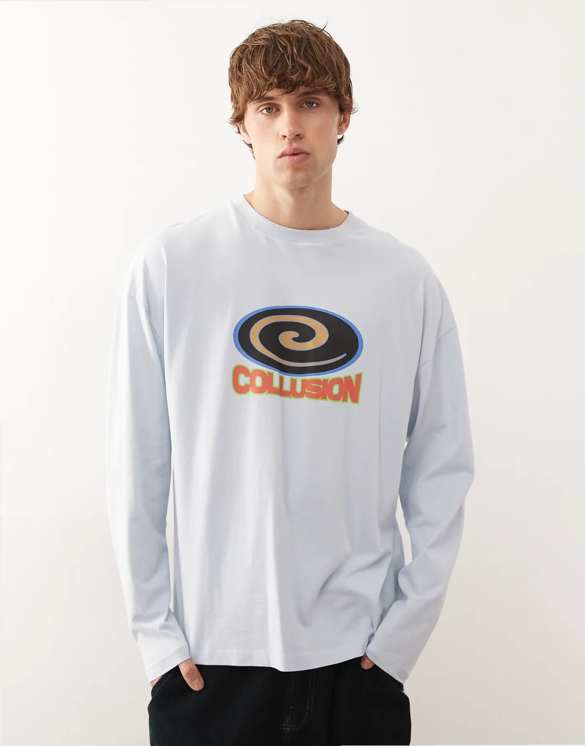 long sleeve baby blue T-shirt with print