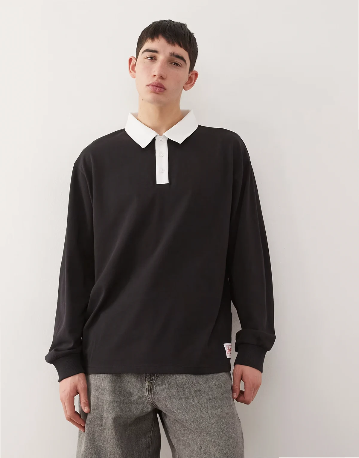 Polo long sleeve rugby t-shirt in black