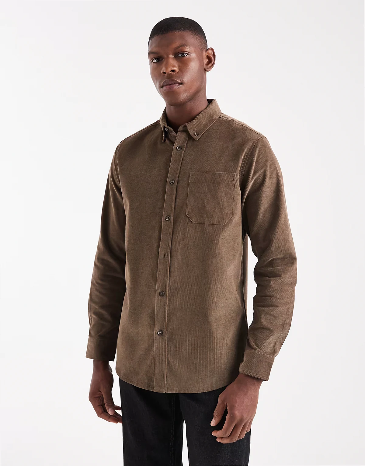 fine corduroy button down shirt in brown