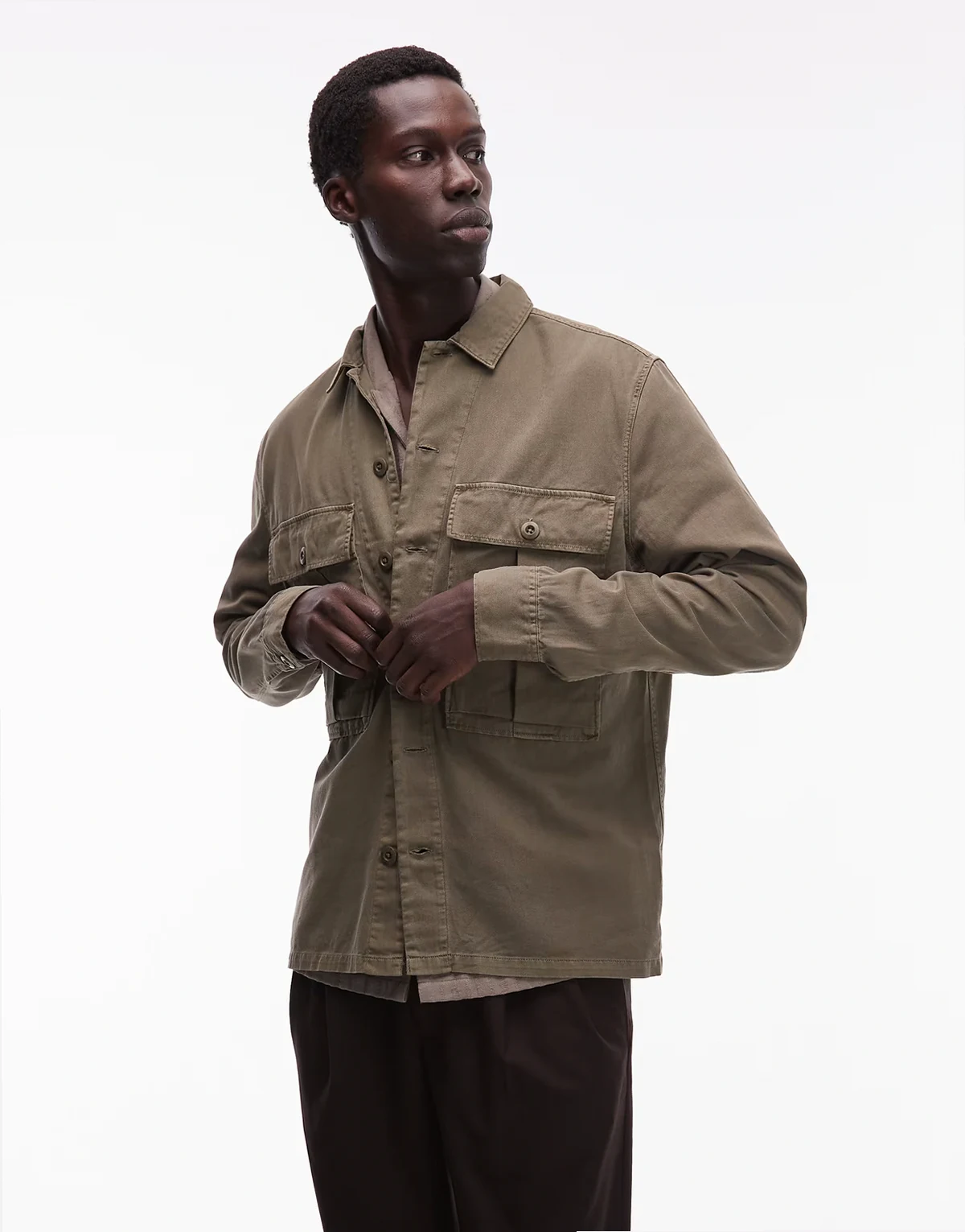 button up overshirt in khaki