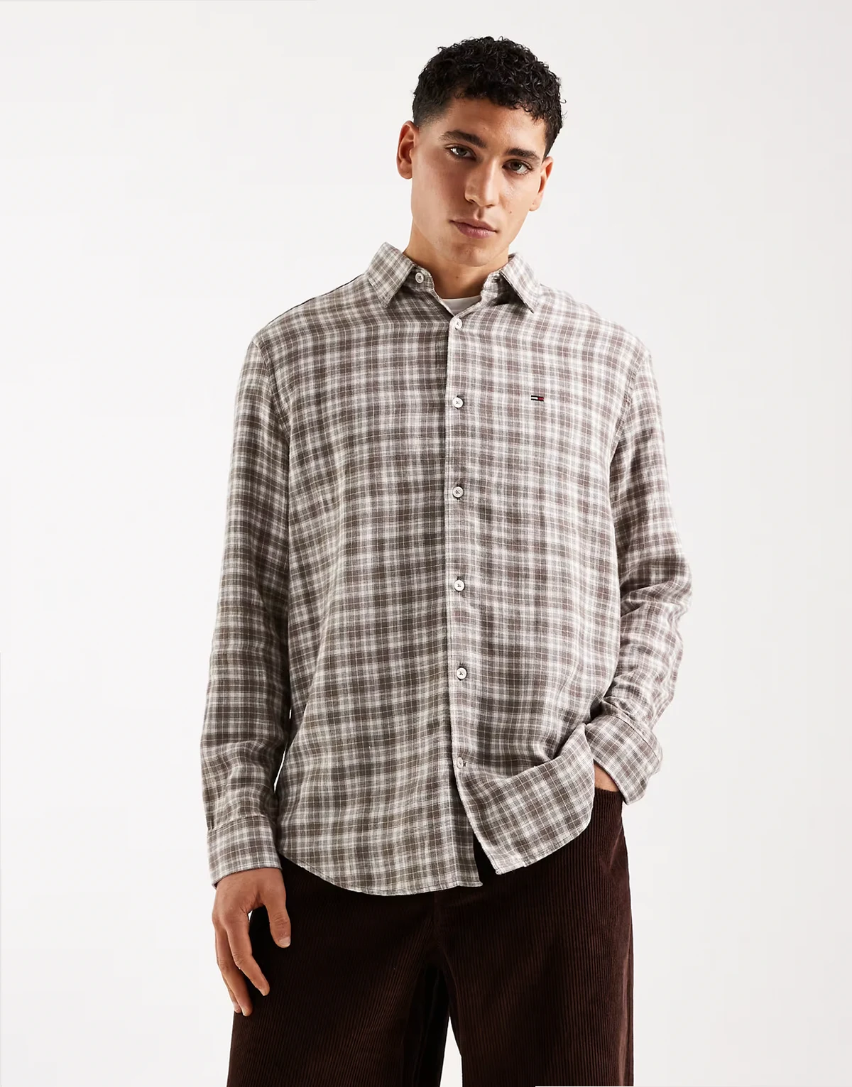 – Kariertes Hemd aus Leinenmix in Braun