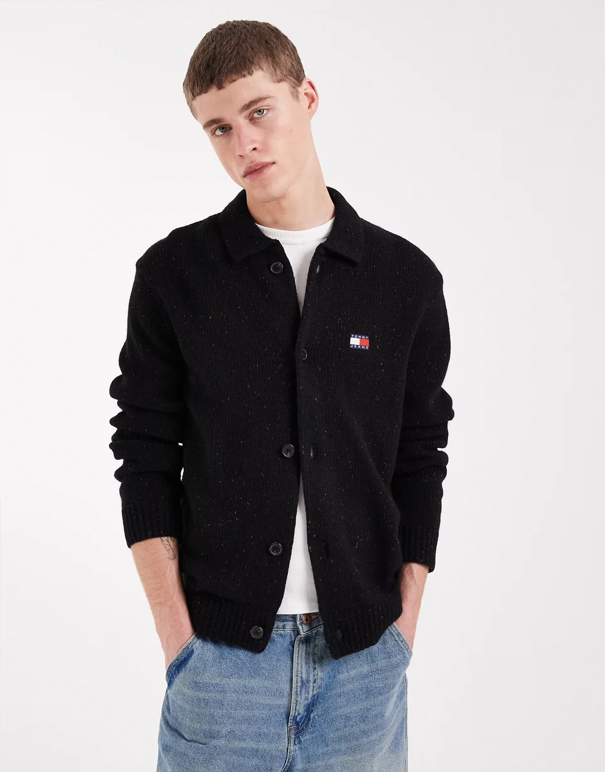 logo knit overshirt in black