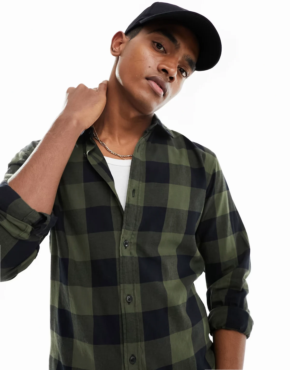 – Essentials – Koszula w kratę buffalo w kolorze khaki i czarnym