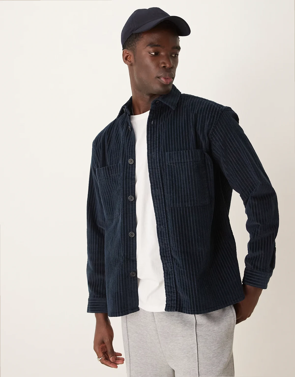 cord overshirt in navy pin stripe